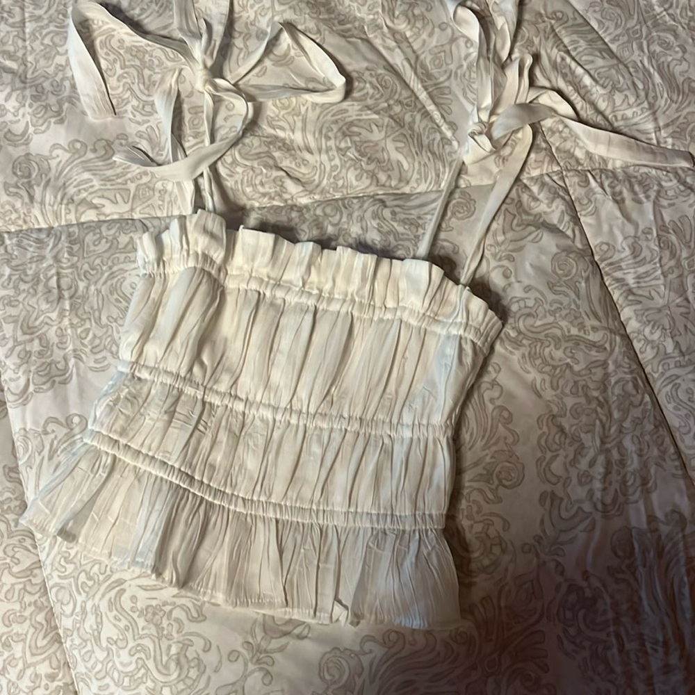 White ruched top with tie straps
